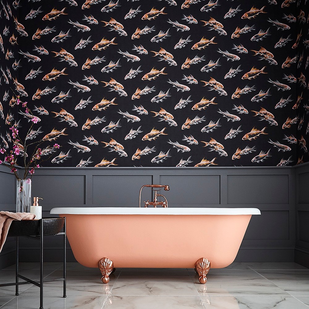 Flow Fish Wallpaper 105911 by Graham & Brown in Black